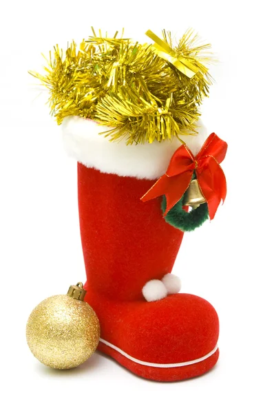红色圣诞靴和装饰 — 图库照片