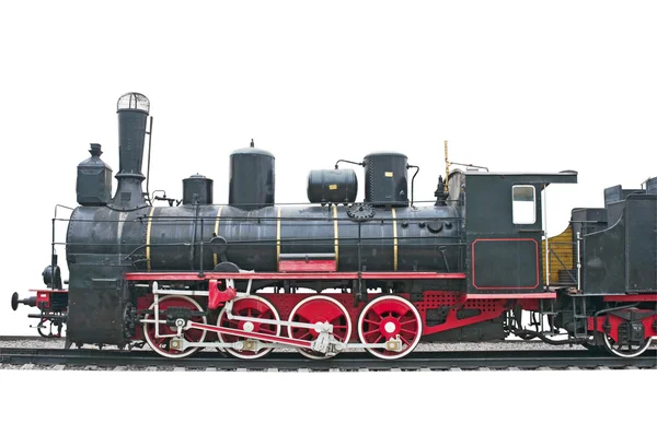 Антикварный локомотив на белом — стоковое фото