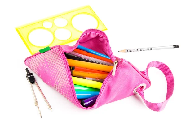 Pink pencil-case on white background — Stock Photo, Image