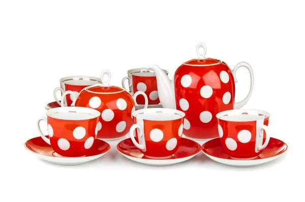 Tazze di tè rosso e teiera su sfondo bianco — Foto Stock