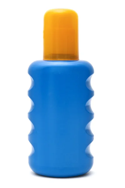 Niebieski butelki szamponu zbliżenie — Zdjęcie stockowe