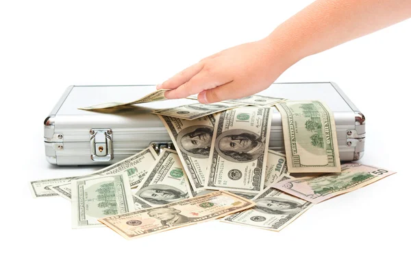 Metal suitcase and many cash money — Stock Photo, Image