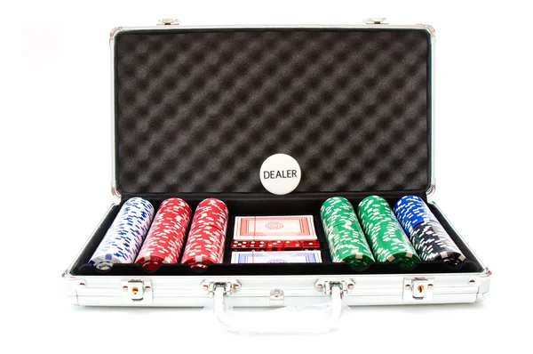 Caixa de poker em fundo branco — Fotografia de Stock