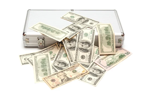 Cash dollars and suitcase — Stock Photo, Image