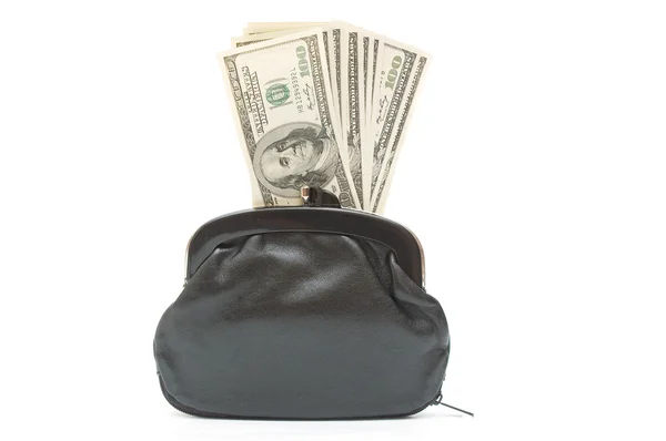 Dollar banknotes in purse — Stock Photo, Image