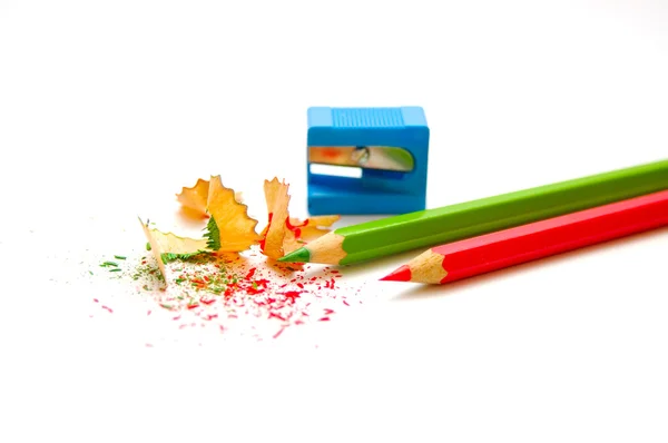 Sharpened pencils and wood shavings — Stock Photo, Image