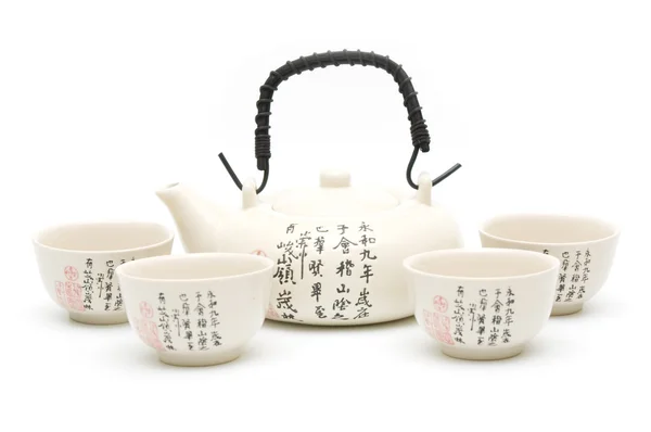 Tea-pot and cups on white background — Stock Photo, Image