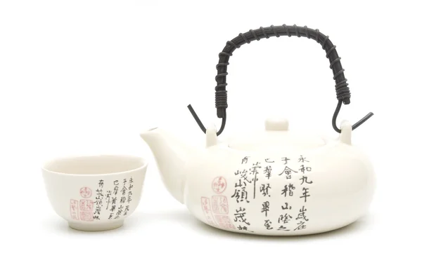 Tea-pot and cup on white background — Stock Photo, Image