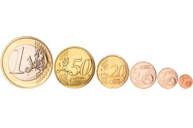 euro coins beyaz arka planda satır