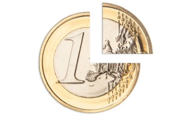 Broken one euro coin closeup clipart