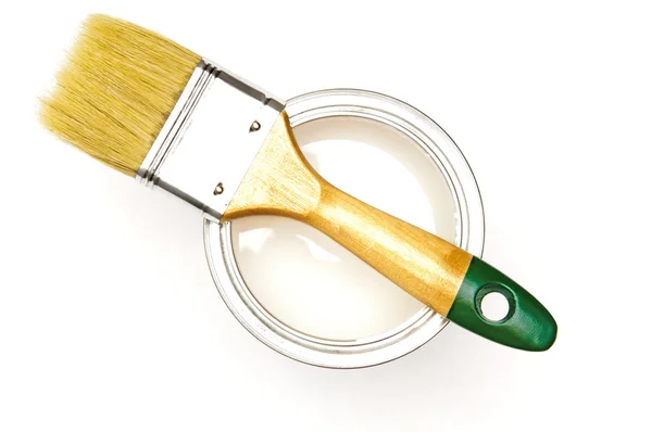 White paint and paint brush — Stock Photo, Image