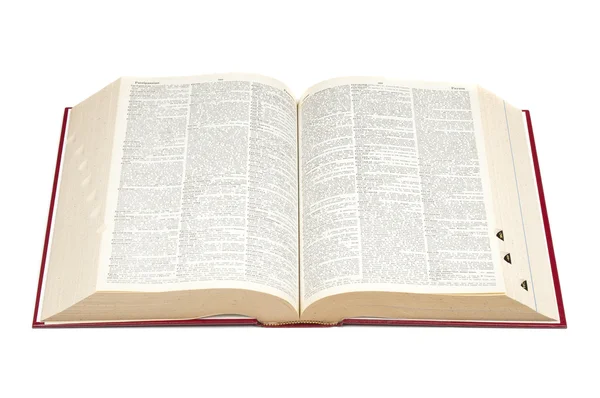 Dicionário aberto sobre fundo branco — Fotografia de Stock