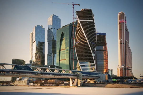 Moskva city businesscenter i vinter Stockbild