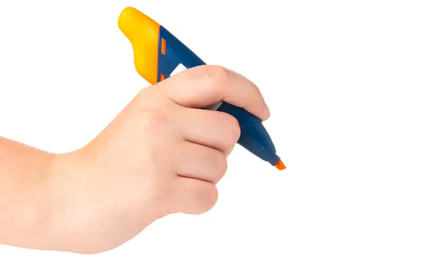 Hand mit gelbem Marker Nahaufnahme — Stockfoto