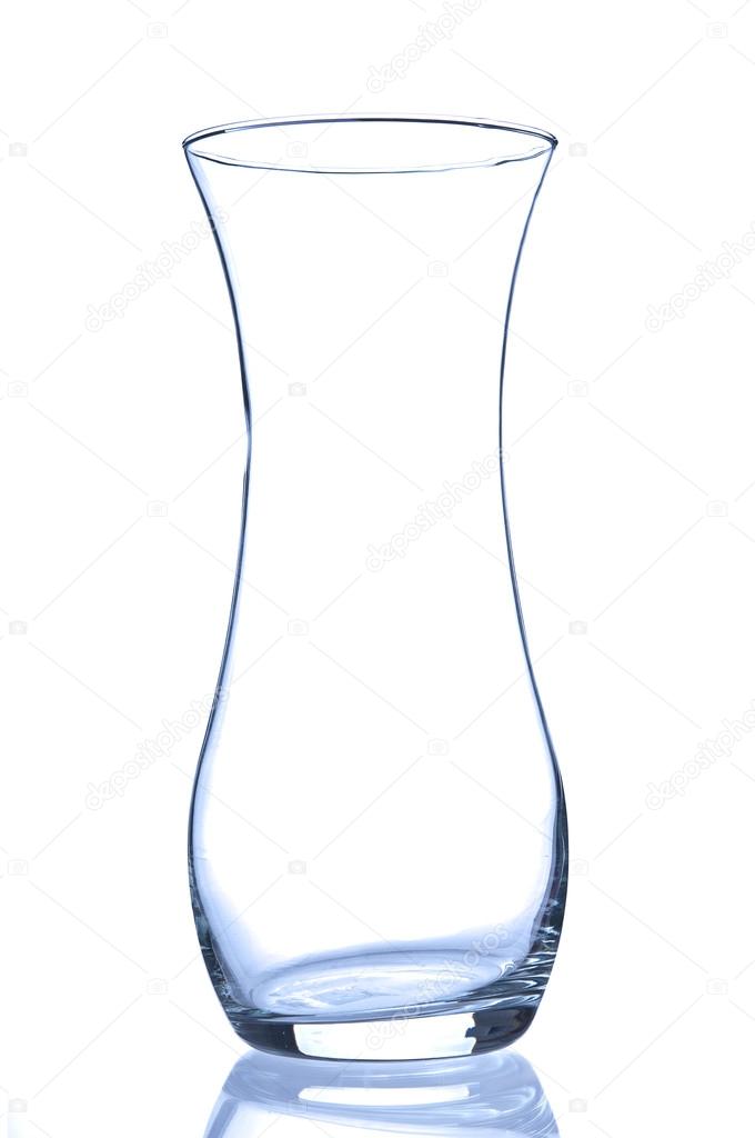 Empty glass vase on white background