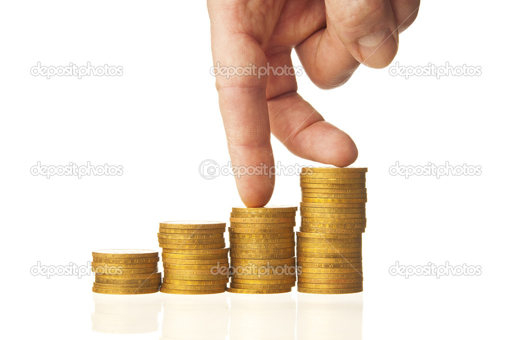 Finger go down to the top of stack coins