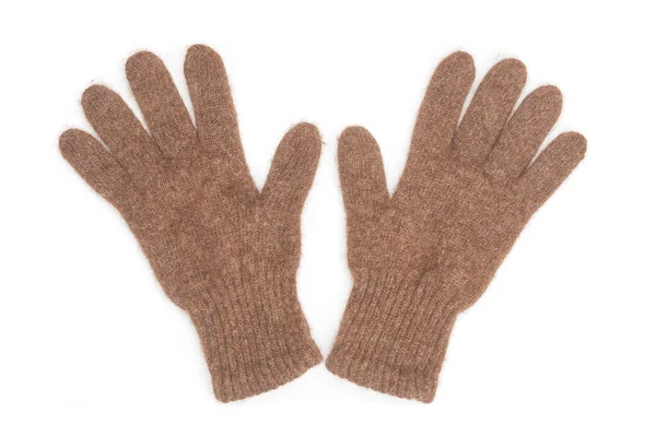 白色背景的温暖羊毛冬季手套 — 图库照片