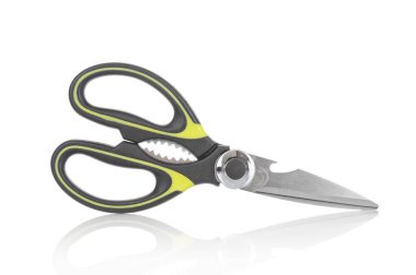 Stainless scissors close up isolated on white background