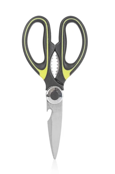 Scissors Vertical Position Close Isolated White Background — 图库照片