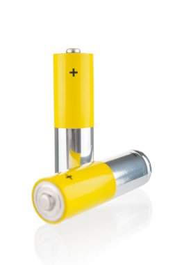 Two batteries close up isolated on white background