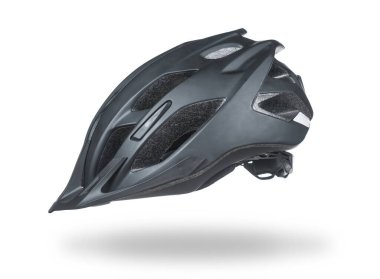 Black bicycle helmet close up isolated on white background