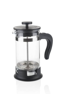 Empty french press close up isolated on white background