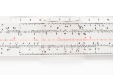 Retro slide ruler close up on white background