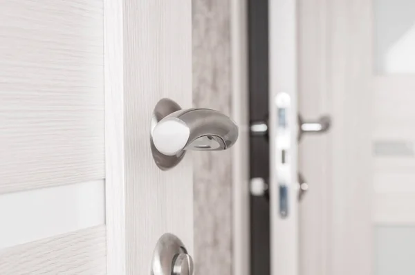 Metallic Door Handle Wooden Door Close — Stock fotografie