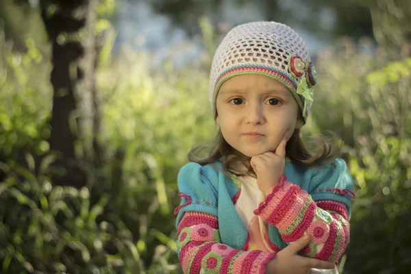 Girl in knitted cardigan — Stock Photo, Image