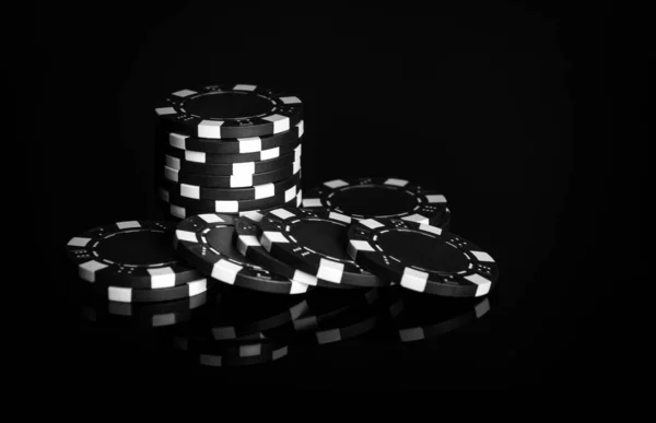 Fichas Obtenidas Como Resultado Ganar Mesa Negra Exitoso Póker Casino — Foto de Stock