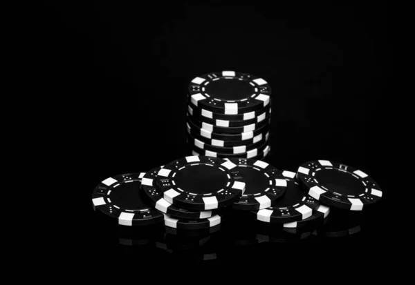 Stack Chips Obtained Result Winning Black Table Successful Casino Poker — Stockfoto