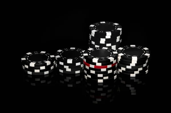 Stack Chips Obtained Result Winning Black Table Successful Casino Poker — Stock Photo, Image