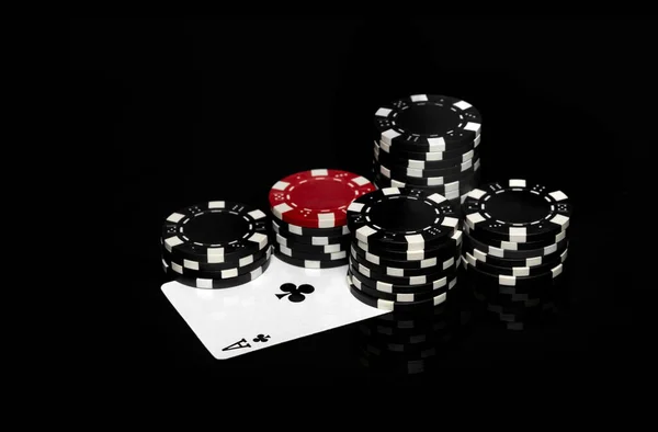 Chips Ace Cross Black Table Casino Fortune Success Game Poker — Stock Photo, Image