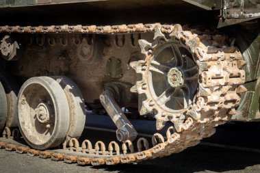 Elements of the wheels of a military tank wrecked during the war.