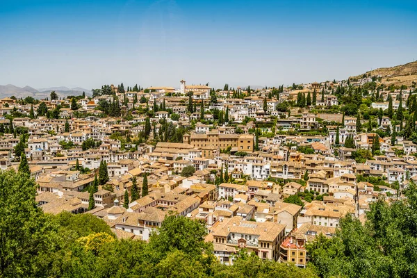 Historic Granada Cityscape View Alhambra Palaces Complex Andalusia Spain — стоковое фото