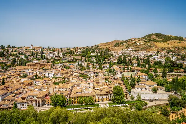 Historické Granada Cityscape Pohled Alhambra Paláce Komplex Andalusie Španělsko — Stock fotografie