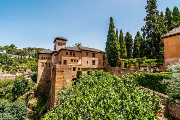 Moorse Toren Muren Van Alhambra Paleizen Granada Andalusië Spanje — Stockfoto