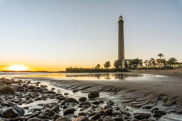 Lighthouse Rocky Coast Sunset Maspalomas Gran Canaria Spain — Stockfoto