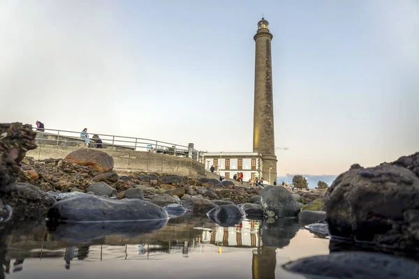 Lighthouse Rocky Coast Sunset Maspalomas Gran Canaria Spain — Foto de Stock