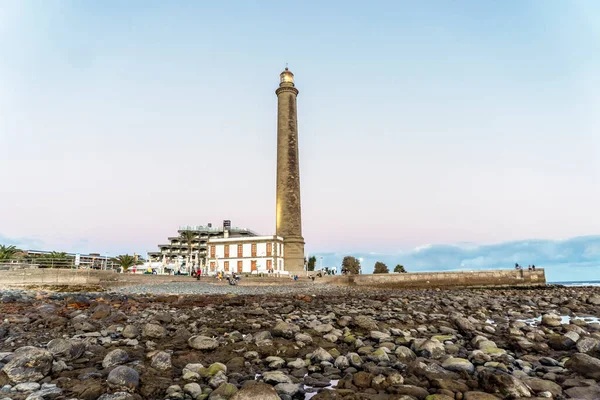 Lighthouse Rocky Coast Sunset Maspalomas Gran Canaria Spain — Stok fotoğraf