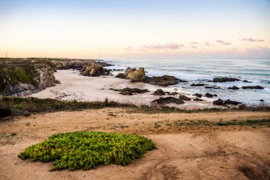 Beautiful landscape and seascape with rock formation in Samoqueira Beach, between Sines and Porto Covo, Alentejo, Portugal