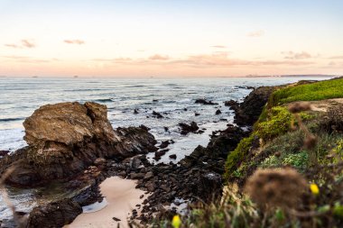 Beautiful landscape and seascape with rock formation in Samoqueira Beach, between Sines and Porto Covo, Alentejo, Portugal