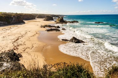 Beautiful landscape and seascape with rock formation in Samoqueira Beach, between Sines and Porto Covo, Alentejo, Portugal