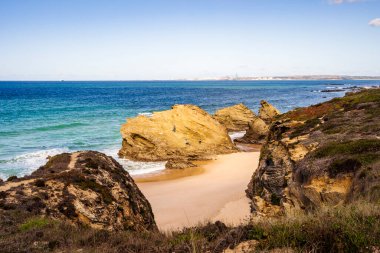 Beautiful landscape and seascape with rock formation in Samoqueira Beach, between Sines and Porto Covo, Alentejo, Portugal