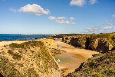 Beautiful landscape and seascape with rock formation in Samoqueira Beach, between Sines and Porto Covo, Alentejo, Portugal