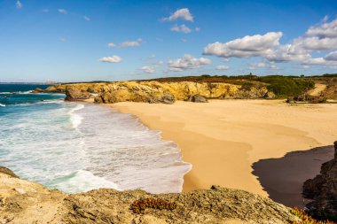 Huge sandy beach called Praia Grande de Porto Covo, Sines, Vicentina Route, Portuga