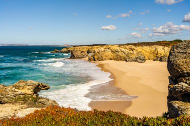 Huge sandy beach called Praia Grande de Porto Covo, Sines, Vicentina Route, Portuga