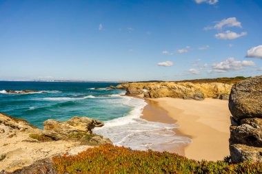 Huge sandy beach called Praia Grande de Porto Covo, Sines, Vicentina Route, Portuga