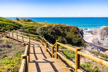 Wooden walkway by Espingardeiro Beach, Vicentina Route, Alentejo, Portugal