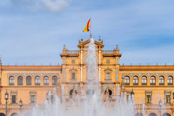 Most Famous Landmark Plaza Espana Fountain Foreground Seville Spain — Stock Photo, Image
